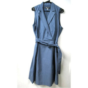 AK Anne Klein Dress Womens Indigo Blue Sleeveless Wrap Collared Lined Belted NWT